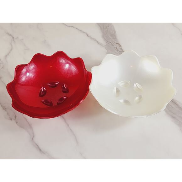 Tupperware Scalloped Shell Salad Bowl 6 3/4" Candy Dish #5443A White Red x2 - Picture 10 of 11